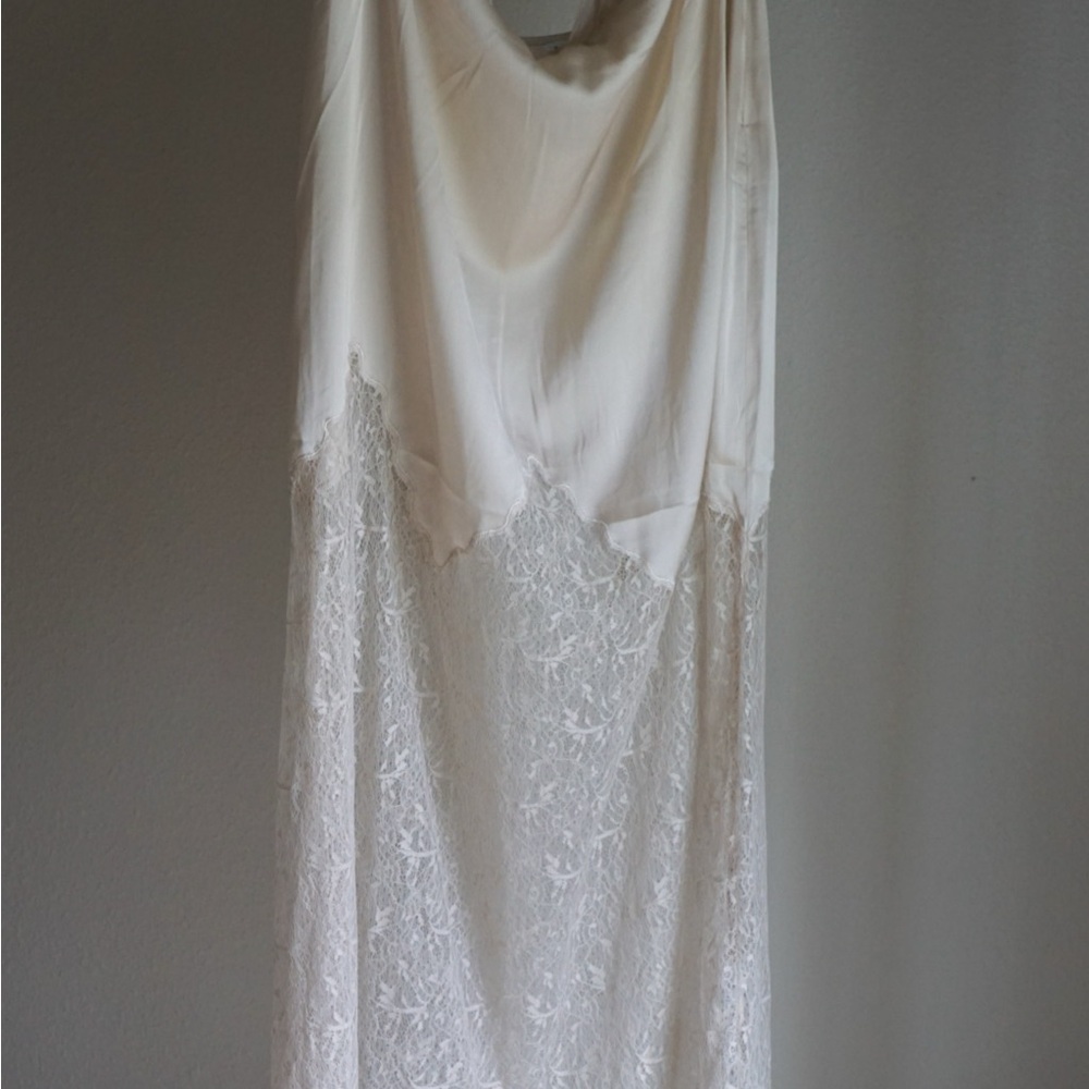 Topshop Cream Satin Dress with Lace Accents